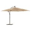 vidaXL haveparasol med LED-lys og st&aring;lstang 290x290x238 cm brun