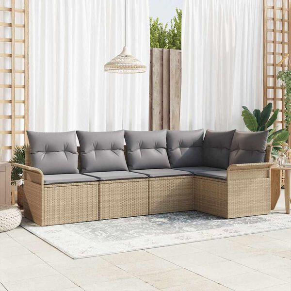 vidaXL Havesofa S&aelig;t med pude med opbevaring 5 pcs Beige Poly rattan