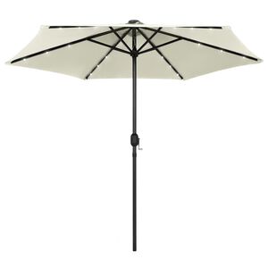 vidaXL parasol med LED-lys og aluminiumsstang 270 cm sandhvid