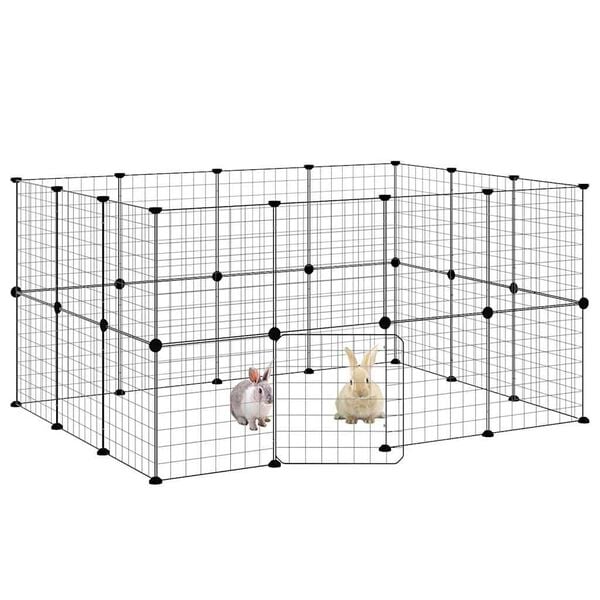 vidaXL 28-panels kæledyrsindhegning med låge 35x35 cm stål sort