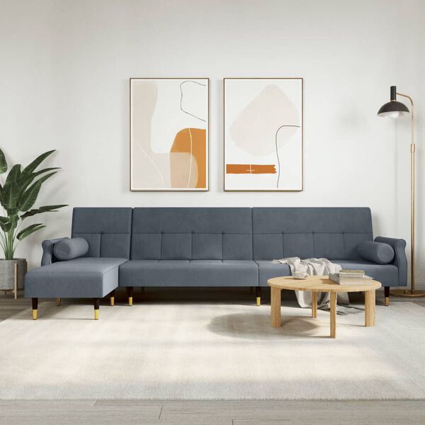 vidaXL L-formet sovesofa 271x140x70 cm velour m&oslash;rkegr&aring;