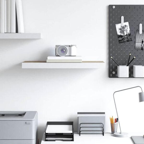 vidaXL v&aelig;ghylde 60x23,5x3,8 cm MDF egetr&aelig;sfarve og hvid