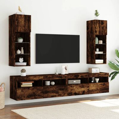 vidaXL tv-borde med LED-lys 2 stk. 30,5x30x90 cm røget egetræsfarve