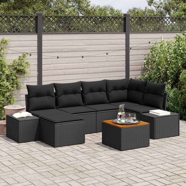 vidaXL Havesofa S&aelig;t med pude 7 pcs Sort polyrattan