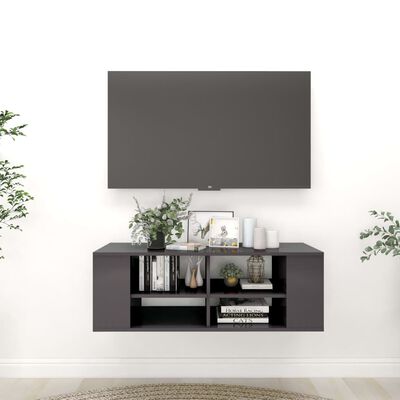 vidaXL væghængt tv-bord 102x35x35 cm konstrueret træ grå højglans