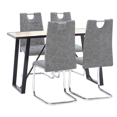vidaXL spisebordssæt 5 dele kunstlæder grå