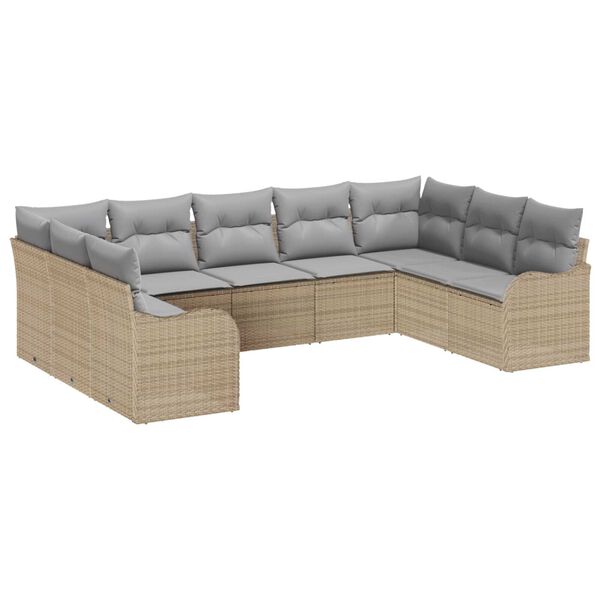 vidaXL Havesofa S&aelig;t med pude 9 pcs Beige Poly rattan
