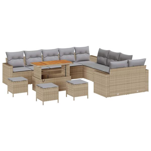 vidaXL Havesofa S&aelig;t 14 pcs Beige polyrattan