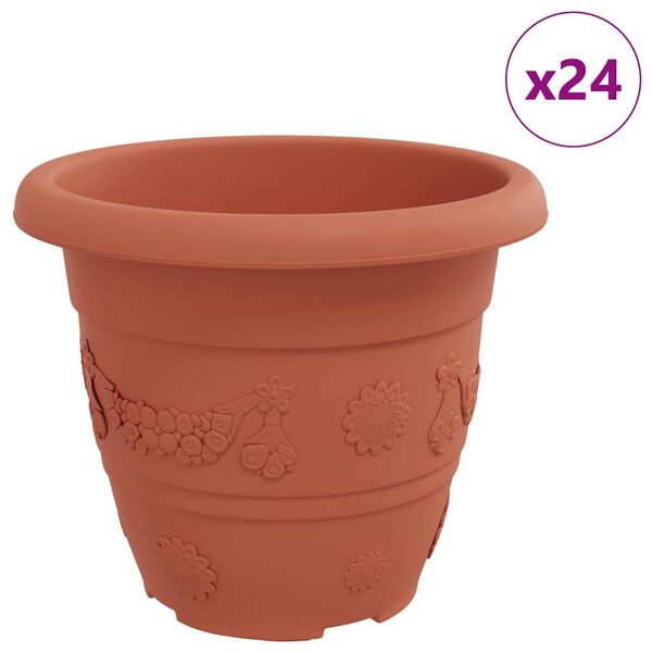 vidaXL Rund Blomsterpotte 24 pcs Mursten R&oslash;d &Oslash; 26 x 21.5 cm Plastik