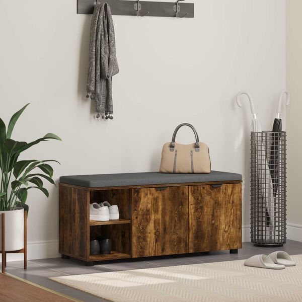 vidaXL Hallb&aelig;nk med pude Ensfarvet R&oslash;get eg 100 x 38 x 46 cm