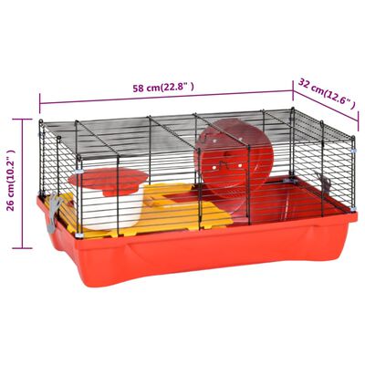 vidaXL hamsterbur 58x32x36 cm polypropylen og metal rød