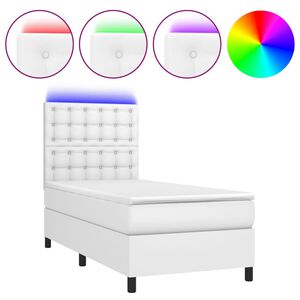 vidaXL kontinentalseng med LED-lys 90x200 cm kunstl&aelig;der hvid