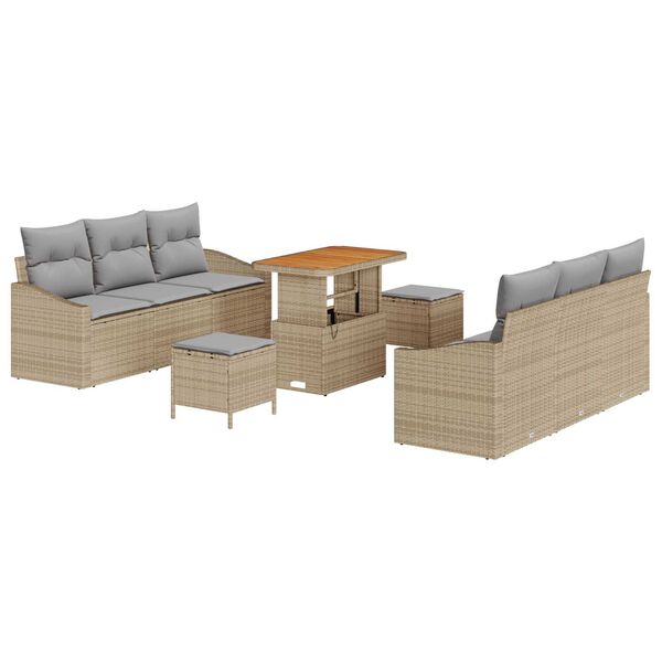 vidaXL Havesofa S&aelig;t med pude 9 pcs Beige polyrattan