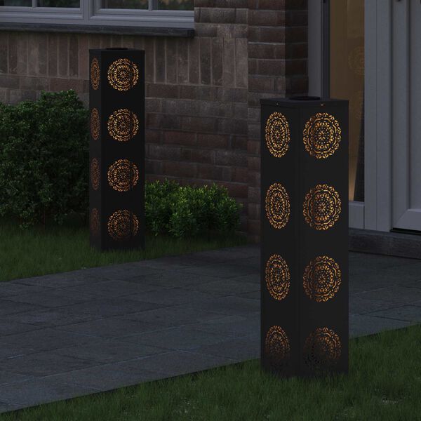 vidaXL Solar LED sti lys 2 pcs Sort Koldvalset St&aring;l