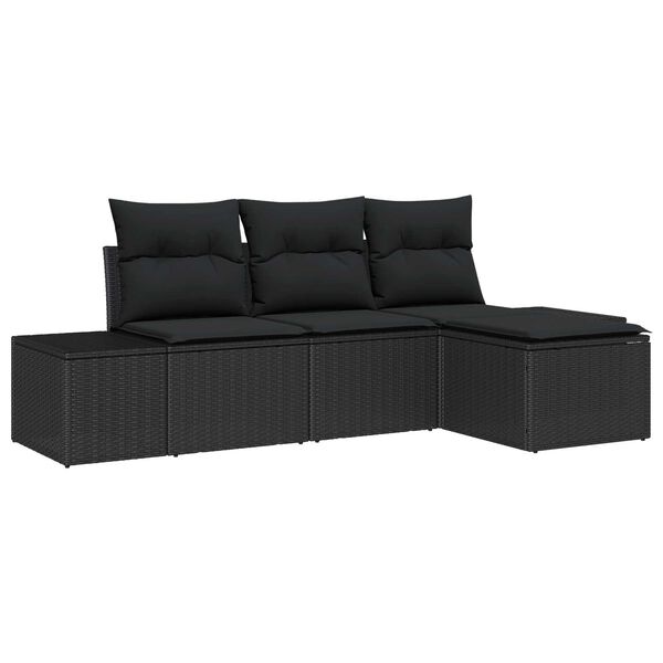 vidaXL Havesofa S&aelig;t med pude 4 pcs Sort polyrattan