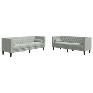 vidaXL 2-personers Chesterfield-sofas&aelig;t med puder fl&oslash;jl lysegr&aring;