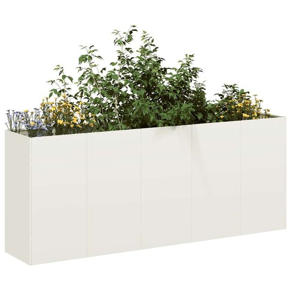 vidaXL plantekasse hvid 200x40x80 cm koldvalset st&aring;l