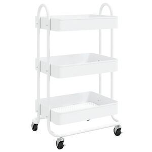 vidaXL vogn med 3 hylder 43x34x79 cm st&aring;l hvid