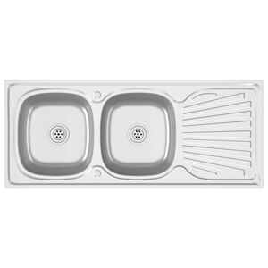 vidaXL k&oslash;kkenvask med 2 bassiner 1200x500x155 mm rustfrit st&aring;l s&oslash;lv