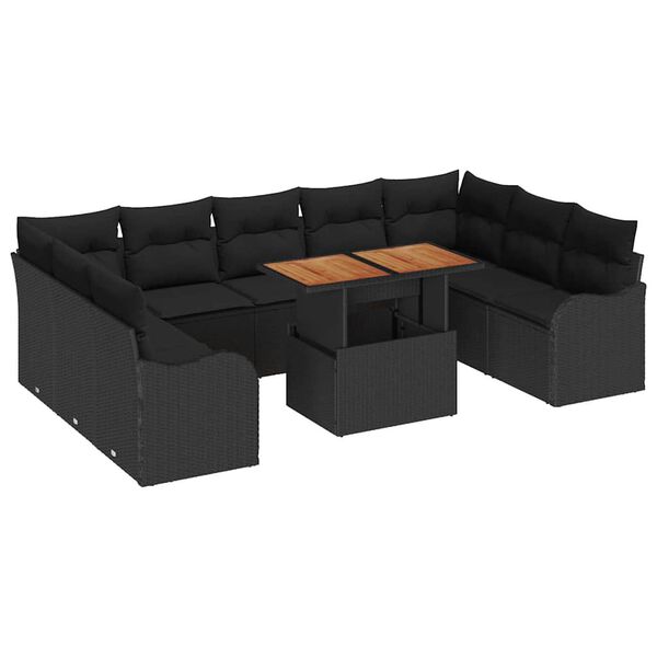 vidaXL Havesofa S&aelig;t med opbevaring 10 pcs Sort Poly rattan