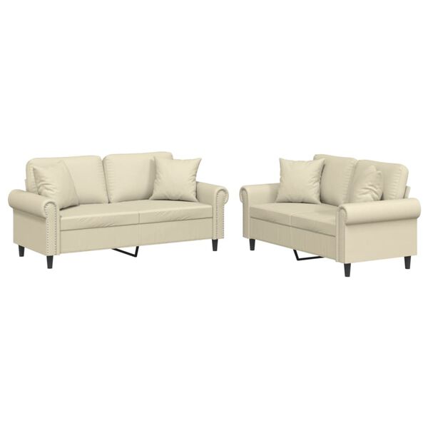 vidaXL sofasæt 2 dele med puder kunstlæder cremefarvet