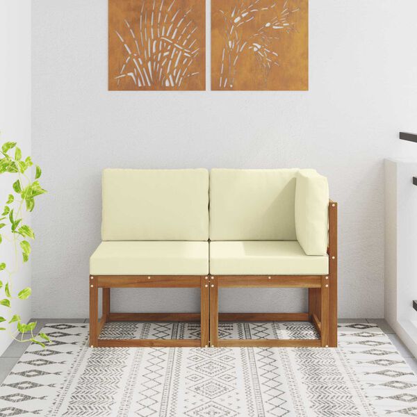 vidaXL Udend&oslash;rs midter- og hj&oslash;rnesofa med pude 2 Stk Naturlig og Fl&oslash;de