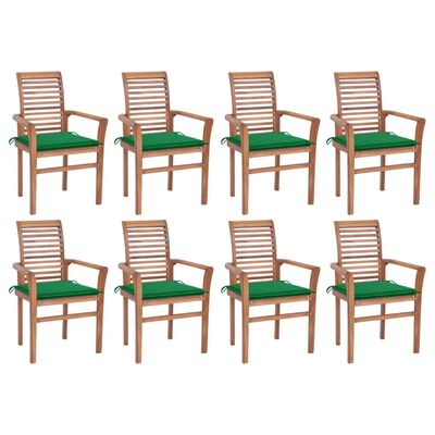 vidaXL spisebordsstole 8 stk. med grønne hynder massivt teaktræ