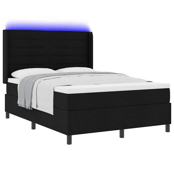 vidaXL LED Box Spring Bed med madras Sort 140 x 200 cm Stof