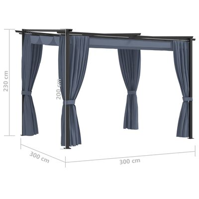 vidaXL pavillon med gardiner 3x3 m stål antracitgrå