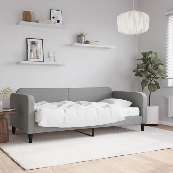 vidaXL daybed med madras 90x190 cm stof lysegr&aring;