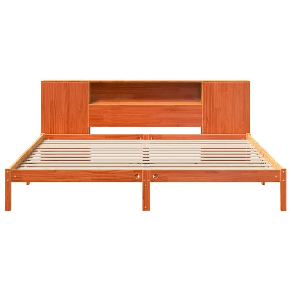 vidaXL seng med reol uden madras 180x200cm massivt fyrretr&aelig; gyldenbrun