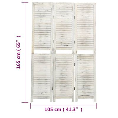 vidaXL 3-panels rumdeler 105x165 cm massivt træ antik hvid