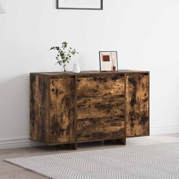 vidaXL Sideboard med skuffe Røget eg 120 x 41 x 75 cm Konstrueret træ