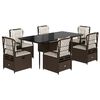 vidaXL spisebordssæt til haven 7 dele med hynder polyrattan brun