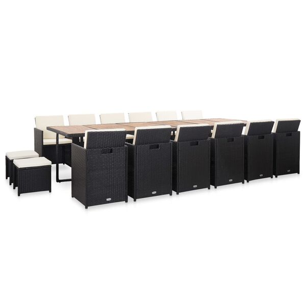 vidaXL udend&oslash;rs spisebordss&aelig;t 17 dele med hynder polyrattan sort