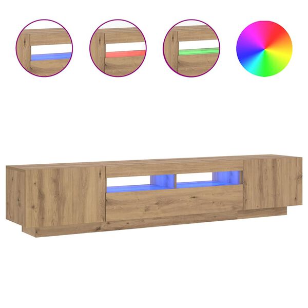 vidaXL tv-bord med LED-lys 200x35x40 cm konstrueret tr&aelig; kunsteg