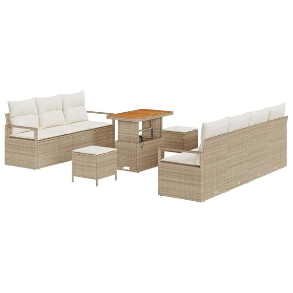 vidaXL Havesofa S&aelig;t med pude 10 pcs Beige polyrattan
