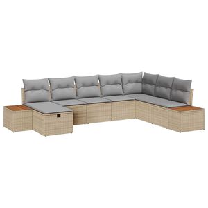vidaXL Havesofa S&aelig;t med pude 9 pcs Beige polyrattan