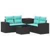 vidaXL Sofa S&aelig;t 6 stk. Sort og Bl&aring; Poly Rattan og St&aring;l