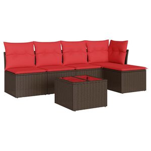 vidaXL sofas&aelig;t til haven 6 dele med hynder polyrattan brun