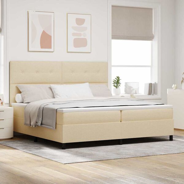 vidaXL Box spring seng med madras Creme 200 x 200 cm Stof
