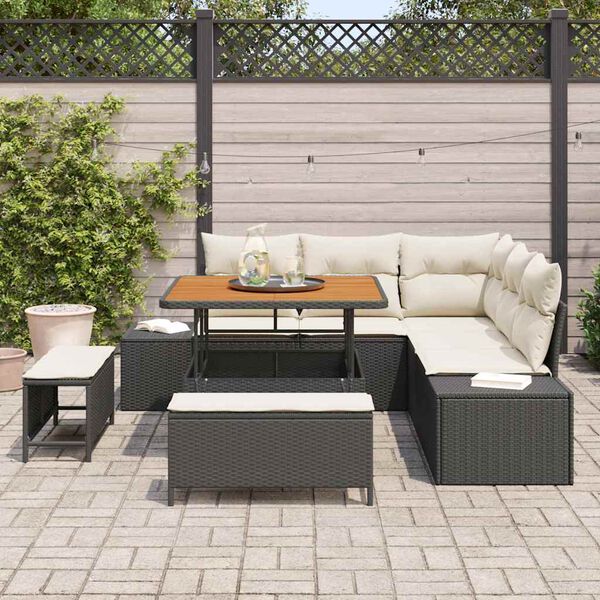 vidaXL Havesofa Sæt med pude 8 pcs Sort Poly rattan