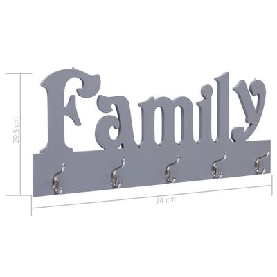 vidaXL vægophængt knagerække FAMILY 74 x 29,5 cm grå