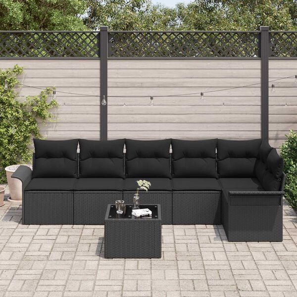 vidaXL Havesofa Sæt med pude med opbevaring 7 pcs Sort Poly rattan