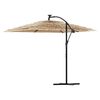 vidaXL haveparasol med LED-lys og st&aring;lstang 269x269x235 cm brun