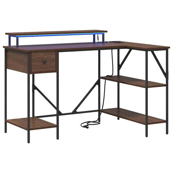 vidaXL Bord med skuffe Brun eg 120 x 79 x 86,5 cm Konstrueret tr&aelig;