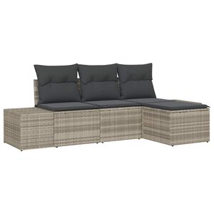 vidaXL Havesofa S&aelig;t med pude med opbevaring 4 pcs Lysegr&aring; polyrattan