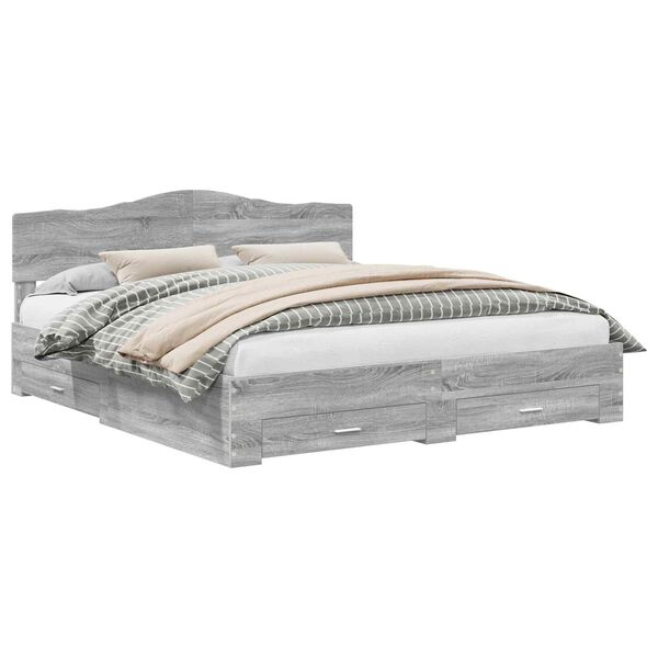 vidaXL Sengestel med skuffe Gr&aring; Sonoma 200 x 200 cm Konstrueret tr&aelig;