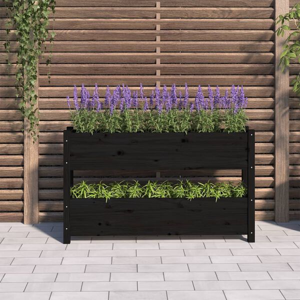vidaXL plantekasse 112x25x66 cm massivt fyrretr&aelig; sort