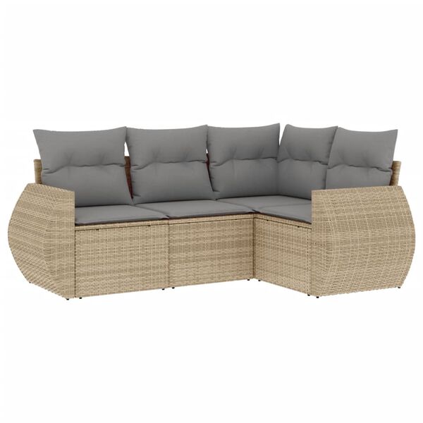 vidaXL sofas&aelig;t til haven 4 dele med hynder polyrattan beige